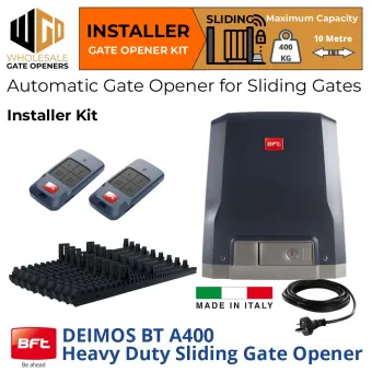 BFT DEIMOS BT A400 Heavy Duty Sliding Gate Automation Kit With Two 4 Channel Remotes and Gear Racks | Italian Made Automatic Electric Sliding Gate Opener for Driveway Sliding Gate Opening and Closing.